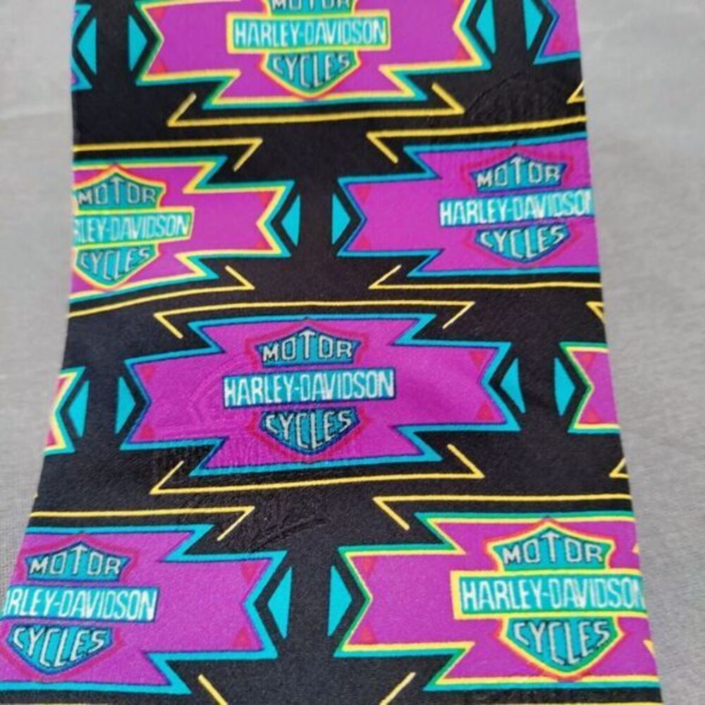 Harley Davidson Men Neck Tie Motorcycles Thunderbird Multicolor Suit Necktie 57" - Picture 3 of 6